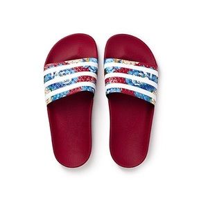 Adidas ADILETTE Red Floral Flip Flops (Size 5)